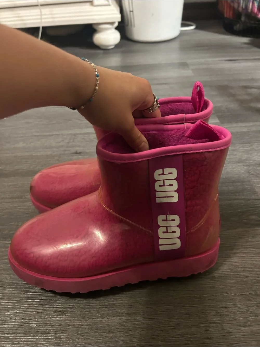 UGG Girls Pink Glossy Waterproof Short Boot